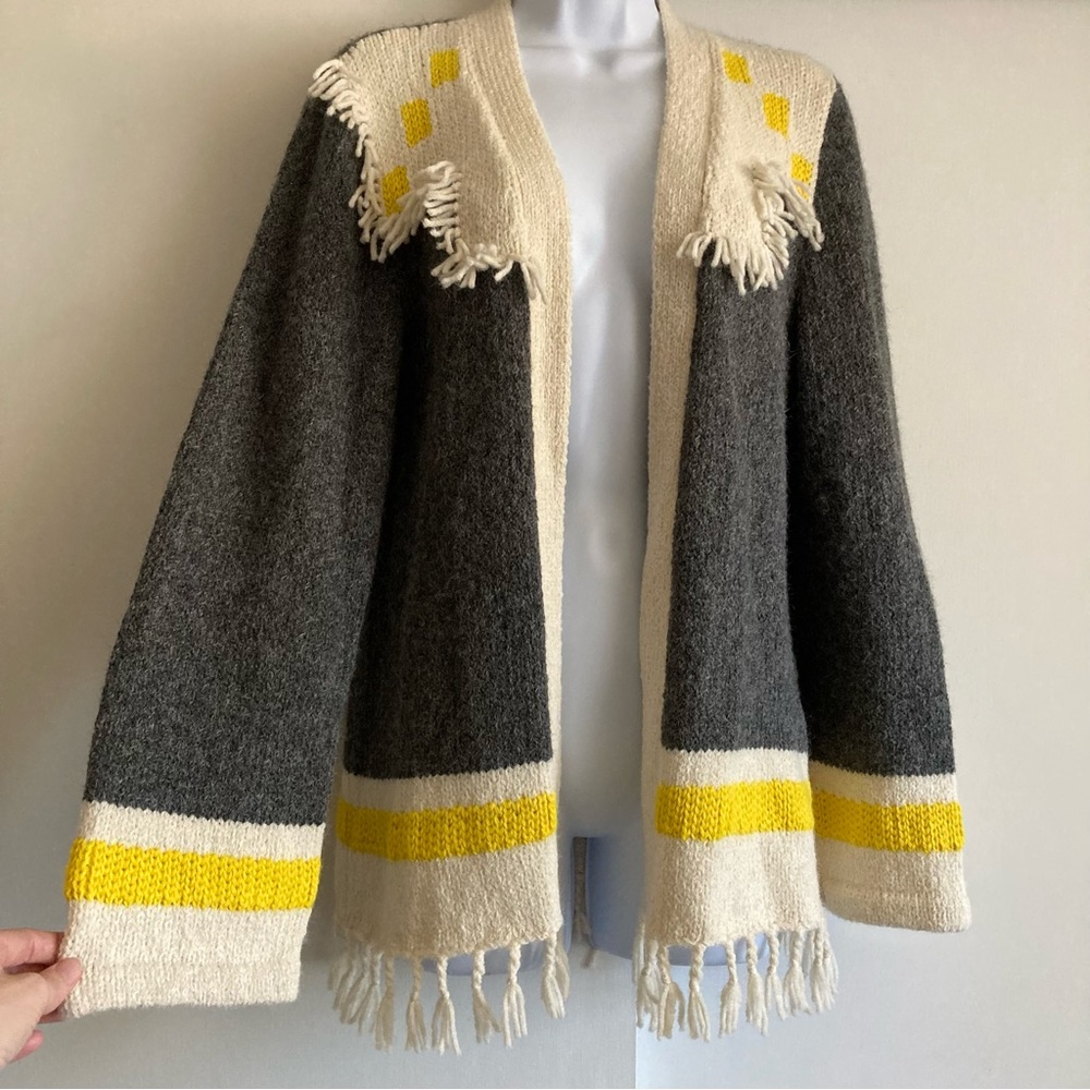 Anthropologie Pepin 97% Alpaca Fringe/Tassel Knit Cardigan Sweater, Sz XS